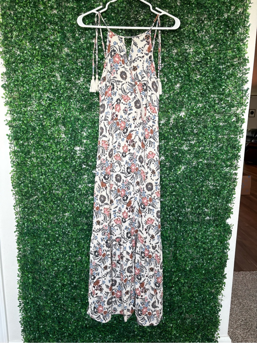American Eagle Outfitters White Maxi Dress with Pink & Blue paisley floral Print